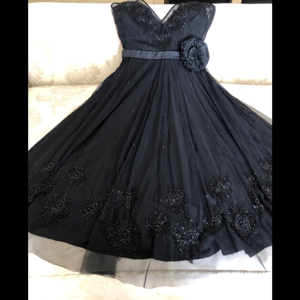 Tracy Reese Black Embellished Silk Evening Dress